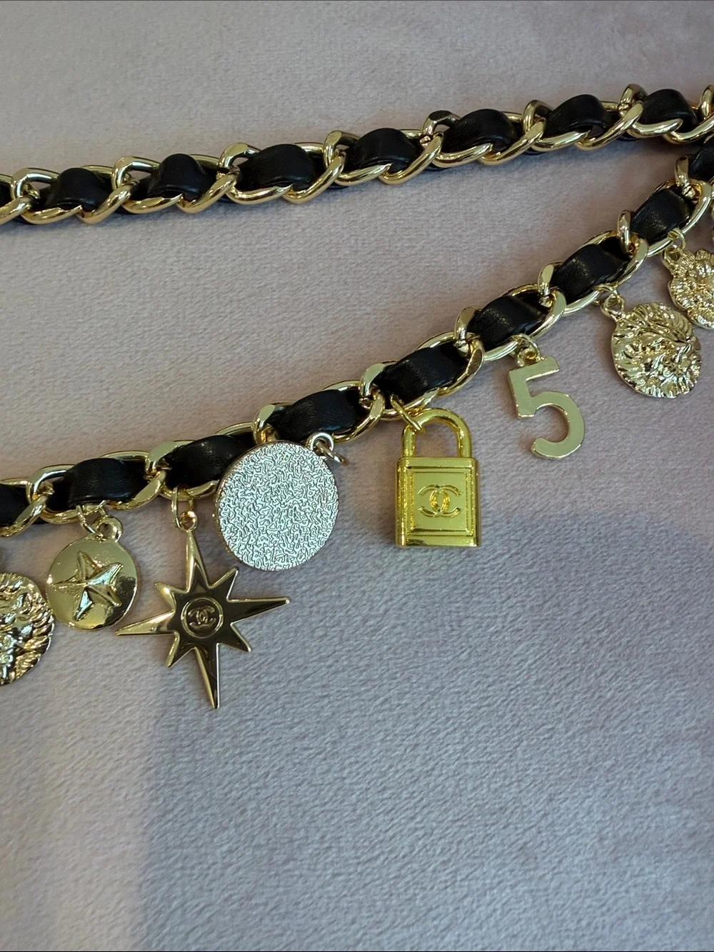 CHANEL Black and Gold Charm Chain Belt - Picture 6 of 15